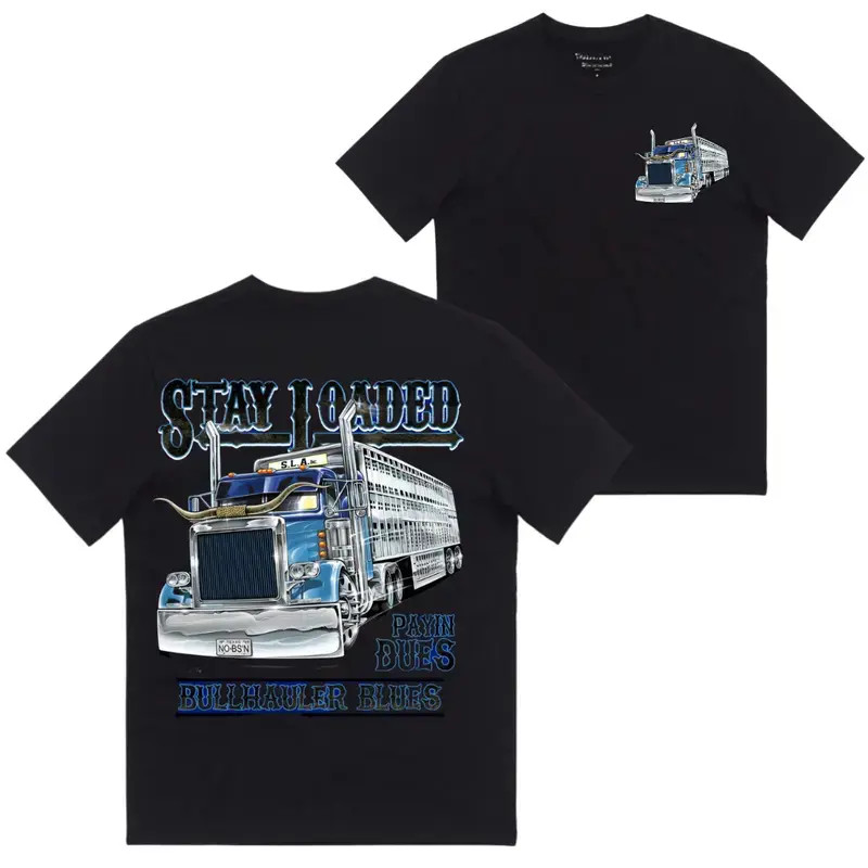 Stay Loaded Bullhauler Blues Trucker T-Shirt Cattle Hauler Graphic Tee Men