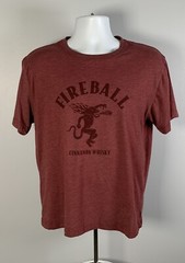 Fireball Cinnamon Whisky Devil Logo T Shirt Mens Large Cotton Poly Rayon Maroon