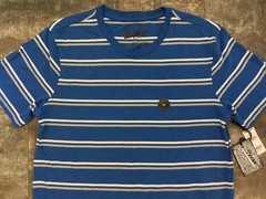 Men’s New T-Shirt Brooklyn Cloth M Blue Stripe Cotton Blend Crew Scoop Hem NWTs