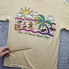 Vintage Hawaiian T Shirt Large (Fits like S/Medium) 70s Have Hawaii Beach Day