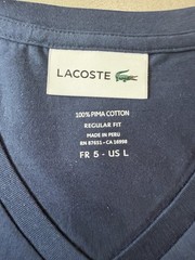 Lacoste Men’s Short Sleeve V- Neck Pima Cotton T- Shirt Navy Blue Size L/ FR 5