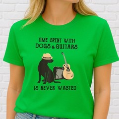 Time Spent with Dogs and Guitars is Never Wasted Music Lover Dog Tee Gift Item