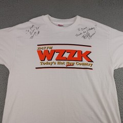 Vintage WZZK Country Music Shirt Mens XL White 104.7 Bill Lawson Signed 90s