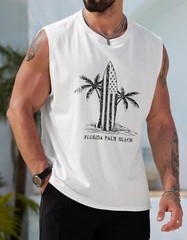 Mens Muscle Tank Top Summer Beach Vacation Shirt Palm Tree Graphic Quick Dry