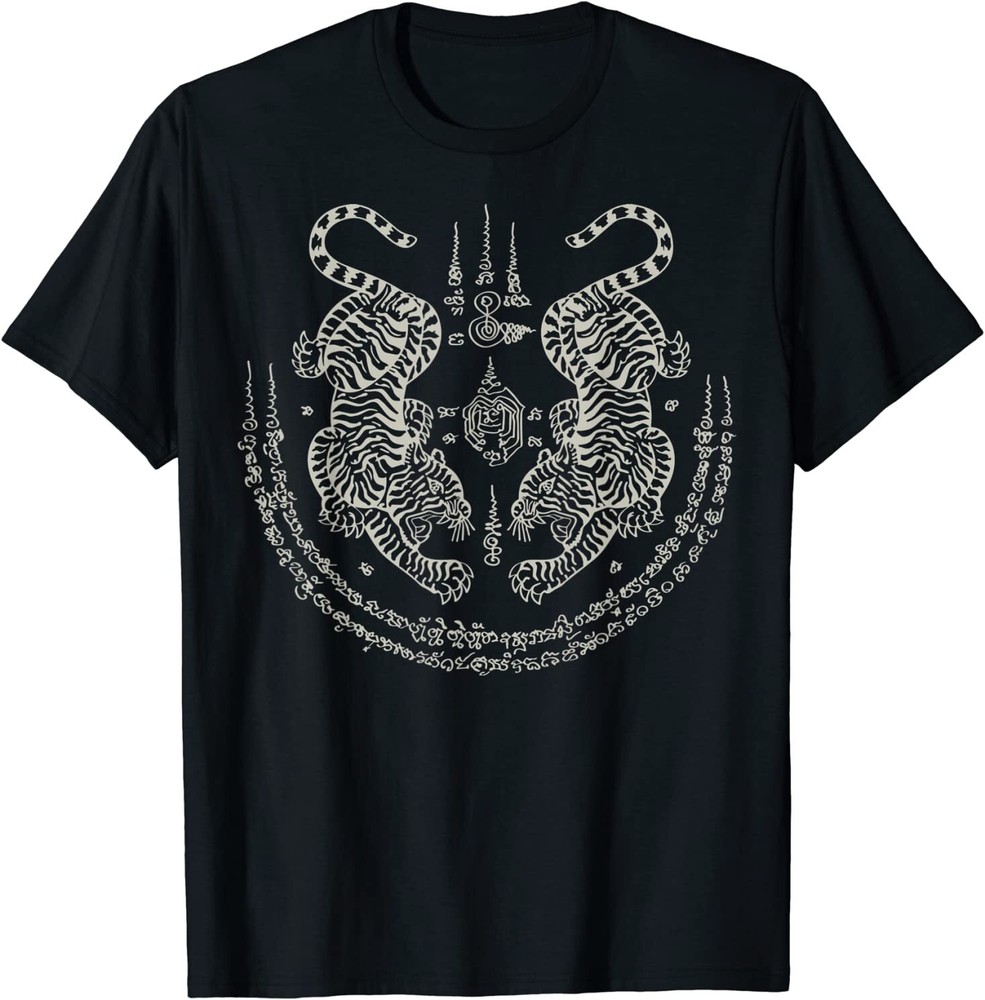 Sak Yant Thai Tattoo Twin Tiger Muay Magical Thailand Gift T-Shirt Size S-5XL