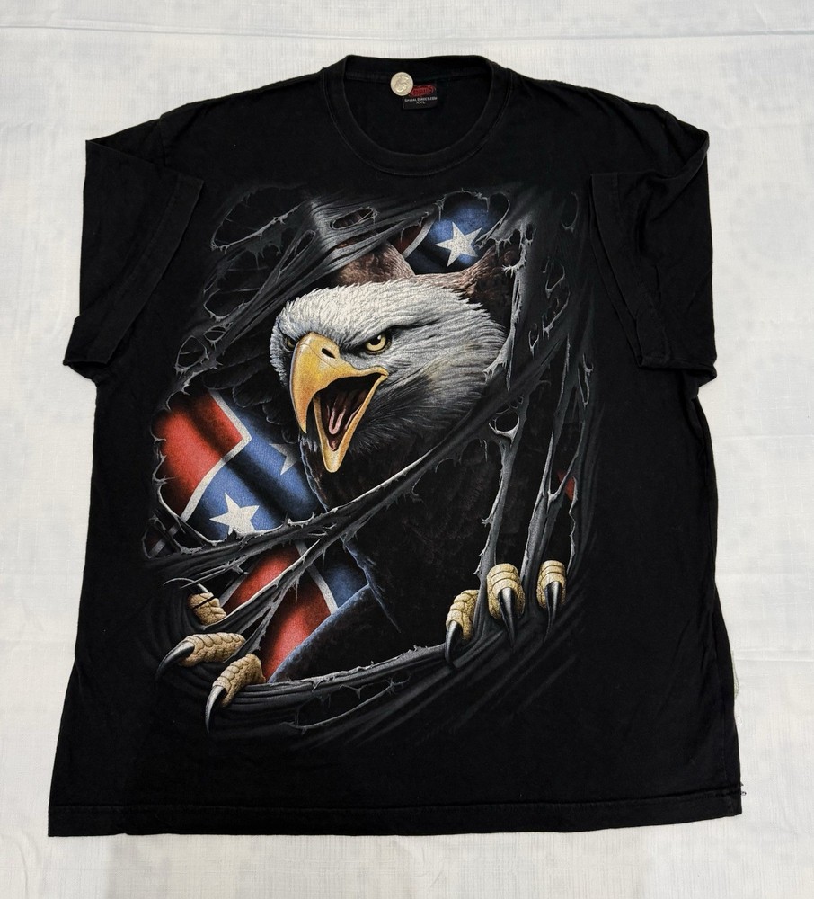 Spiral Direct Eagle Skull Graphic T-Shirt XXL Black Double Sided Gothic Biker