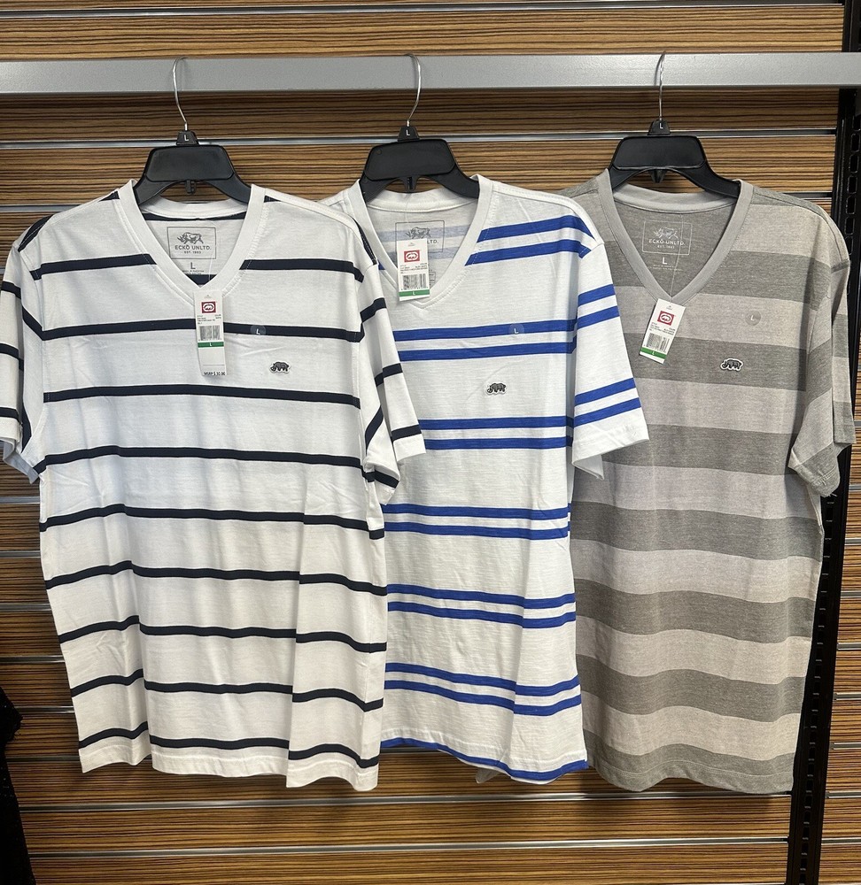 ECKO Unltd. Vintage Men’s Stripe V-Neck T-Shirt ( 3 Pieces / One Price ) Large