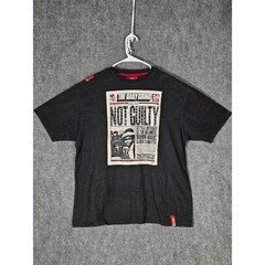 The Daily Grind Not Guilty Newspaper Graphic Black T Shirt Men’s Sz L Casual