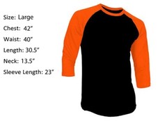3/4 Sleeve Plain T-Shirt Baseball Raglan Jersey Sports Men’s Black Orange Large