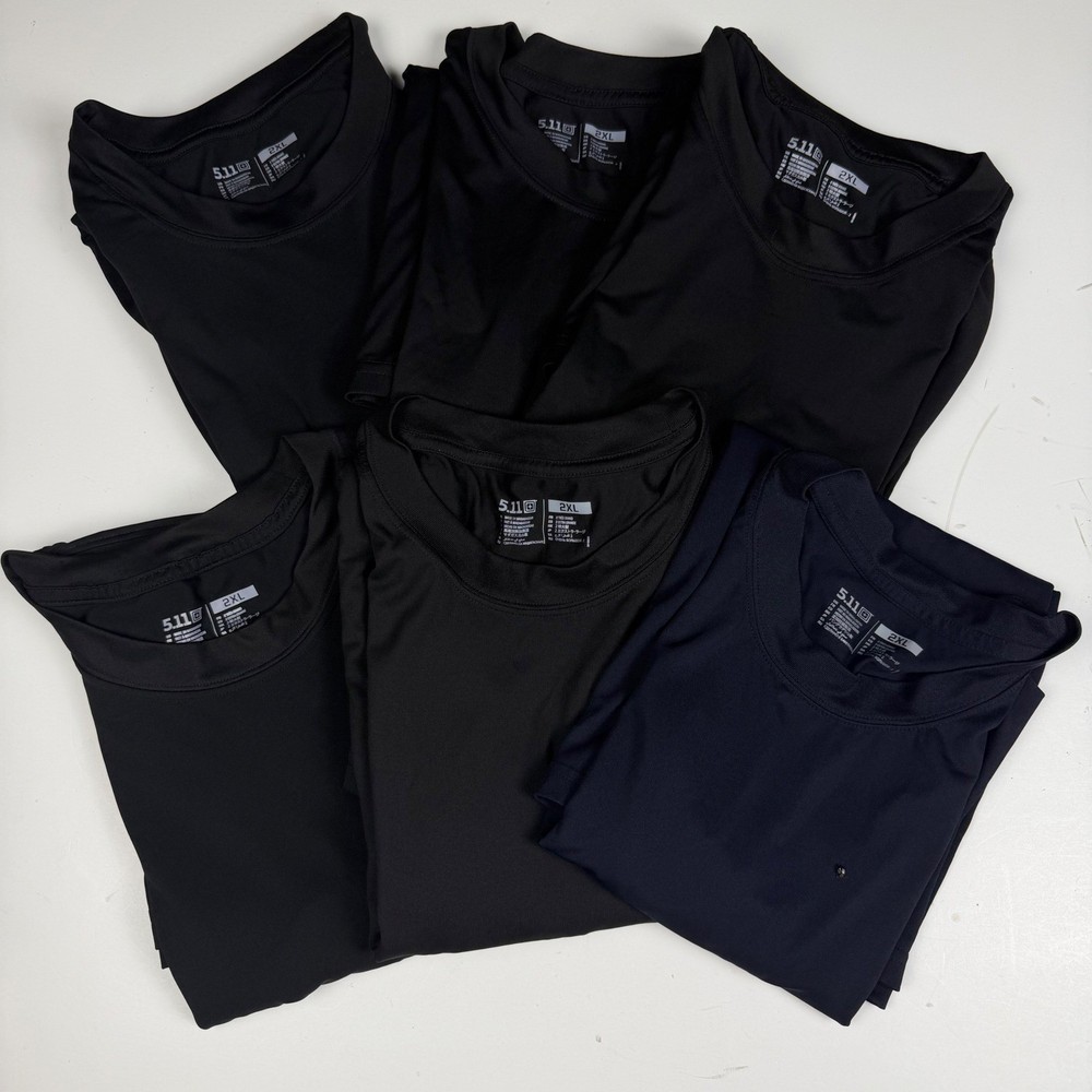 Lot of 6 5.11 Tactical Mens 2XL Performance T-Shirts Black Navy Blue Crew Neck