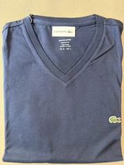 Lacoste Men’s Short Sleeve V- Neck Pima Cotton T- Shirt Navy Blue Size L/ FR 5