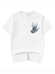 Niepce Men’s White Tiger with Blue Flames Embroidery Japanese Streetwear Tee