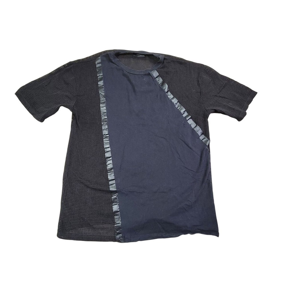 Zara T-Shirt Men’s Medium Black Open Knit Short Sleeve Pullover Hipster Y2K