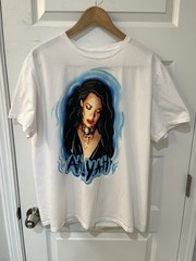 Aaliyah Official C-Life Group Graphic T-Shirt XL White Blue Airbrush Y2K Hip-Hop