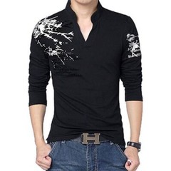 Flower Print T Shirt – Mens Fashion V Neck Long Sleeve Shirt Top Clothes Tee 5XL