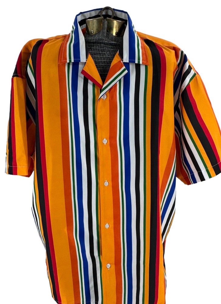 Weiv Of Los Angeles Brilliant Colored Stripe Short Sleeve Button Shirt Mens 2XL