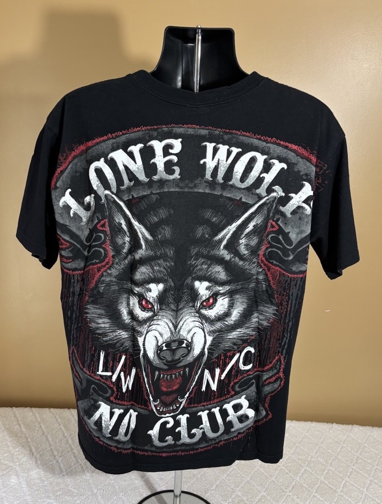 Hot Leathers Lone Wolf No Club Biker 2 Sided Shirt Men’s Size L