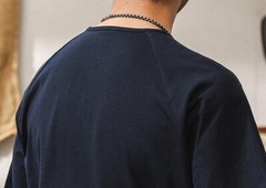 American retro T-shirt men short-sleeved summer Henry collar Navy blue