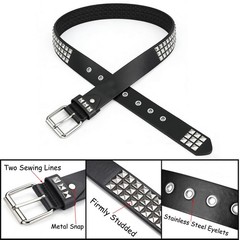 Mens Studded Belts with Pant Chain Pyramid Rivets Studs Y2K Leather Waist Bel…