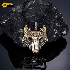 Viking Wolf Head Pendant Necklace Men Norse Nordic Silver Gold Stainless Steel