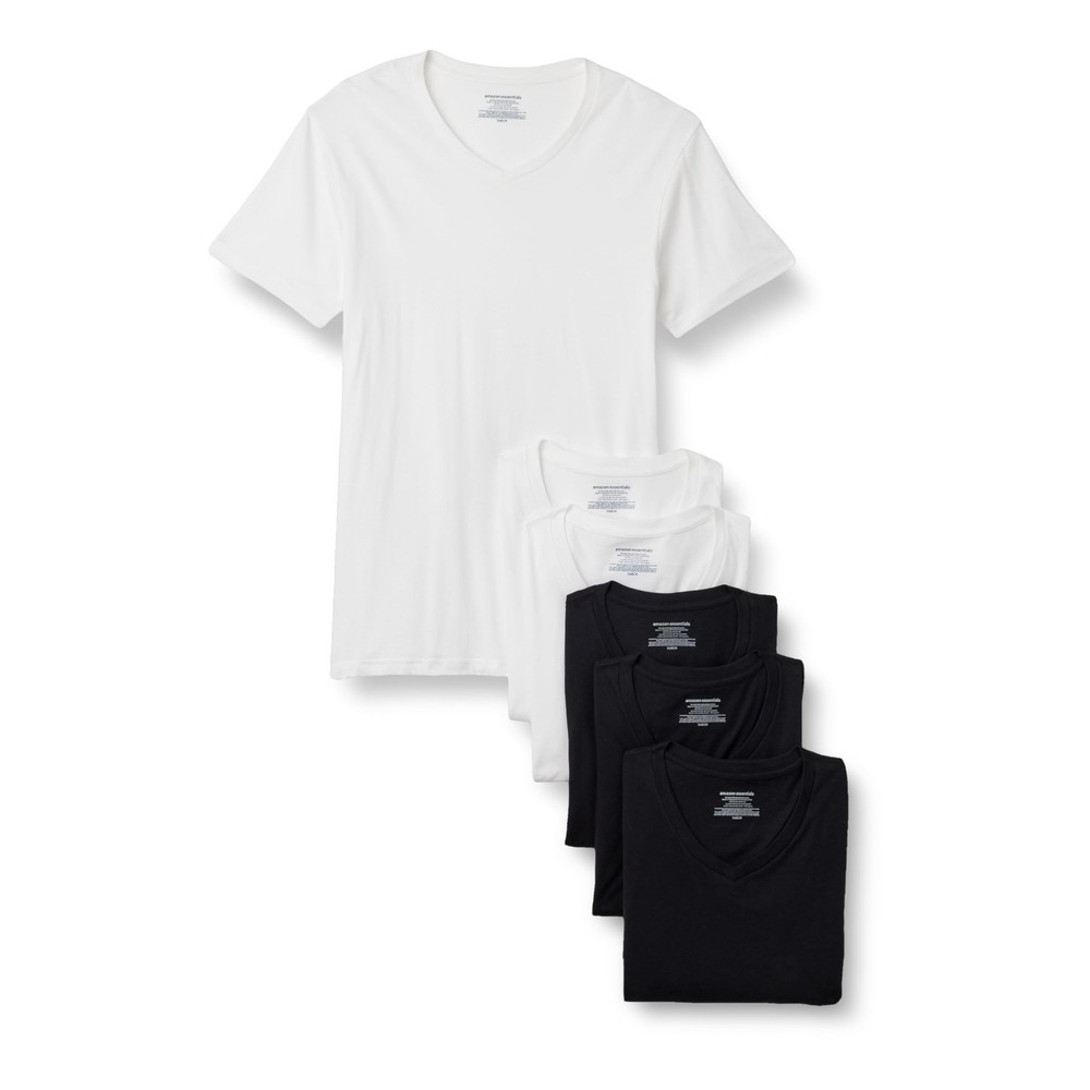 6 Pack Men’s Short Sleeves 100% Cotton V-Neck Undershirt,X-Large Black/White
