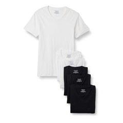 6 Pack Men’s Short Sleeves 100% Cotton V-Neck Undershirt,X-Large Black/White