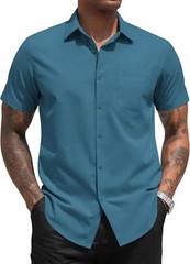 Men’s Short Sleeve Button Down Dress Shirt Business Casual Regular Fit