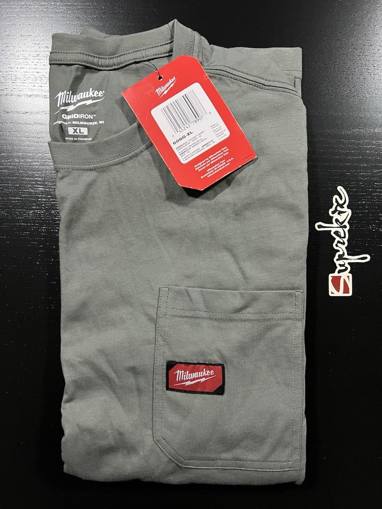 Milwaukee Men’s XL Gray GRIDIRON Cotton/Polyester LS Pocket T-Shirt 606G-XL