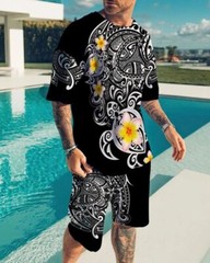 Summer Short Sleeve T-shirt Set Fashion Two Piece Street Short Sleeve 3D Printed