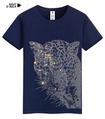 Men Fashion Diamonds T-Shirt Leopard Print Rhinestones Hot Drill Short Sleeve