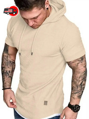 New summer hooded T-shirt men’s solid color men’s short sleeve T-shirt hoodie