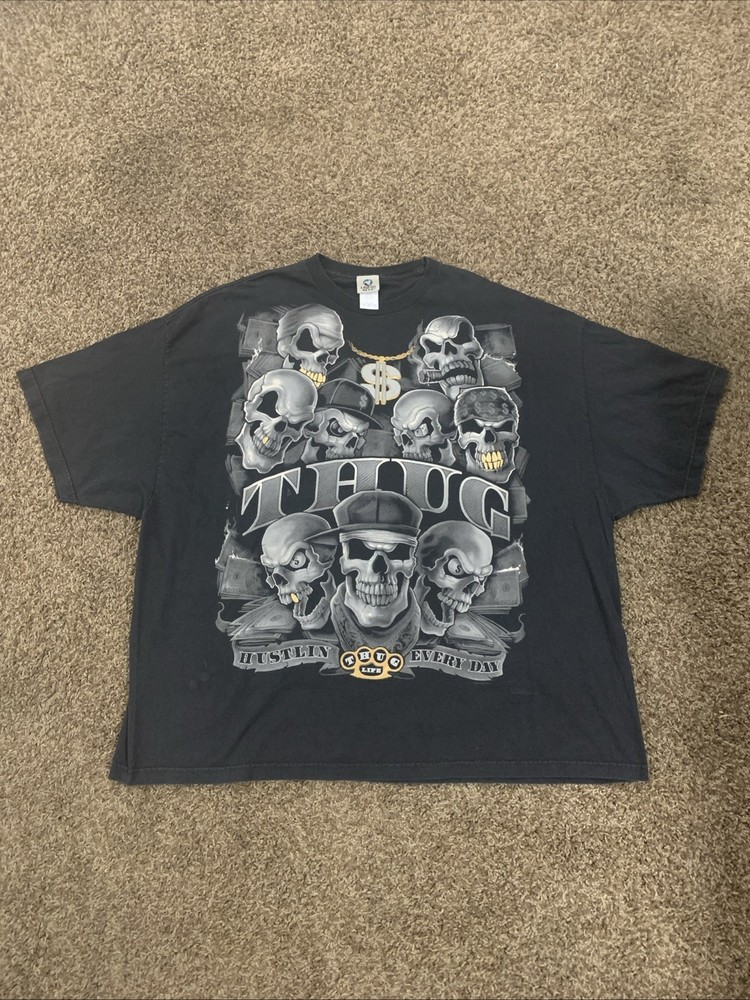 Vintage Liquid Blue Thug Life Skull Graphic T-shirt Men 5XL All Over Print AOP