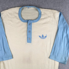 Vintage 80s Adidas T Shirt Single Stitch Henley Baseball Tee USA Sz XL XLarge