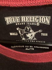 TRUE RELIGION Black Red PART BUDDHA Short Sleeve Designer Raglan T-shirt XL