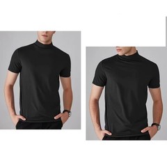 Men’s Regular Fit Short Sleeve T Shirt Half High Collar Solid Color Casual