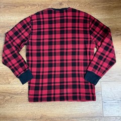 Polo Ralph Lauren Mens L Red Black Plaid Thermal Waffle Knit Shirt cabincore