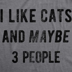 Mens I Like Cats and Maybe 3 People T Shirt Funny Pet Lover Tee for Guys