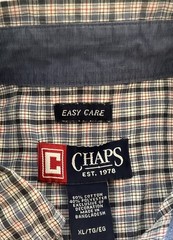 VINTAGE CHAPS XL EASY CARE COLLARED BUTTON UP SHORT SLEEVE SHIRT PLAID BLUE