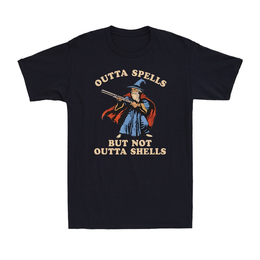 Outta Spells But Not Outta Shells Wizard Fantasy Meme Men’s T-Shirt