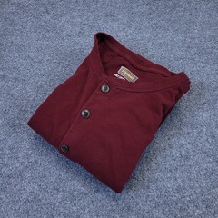 Foundry Henley T Shirt Mens 2XLT Burgandy Heavyweight 3 Button Cotton Round Neck