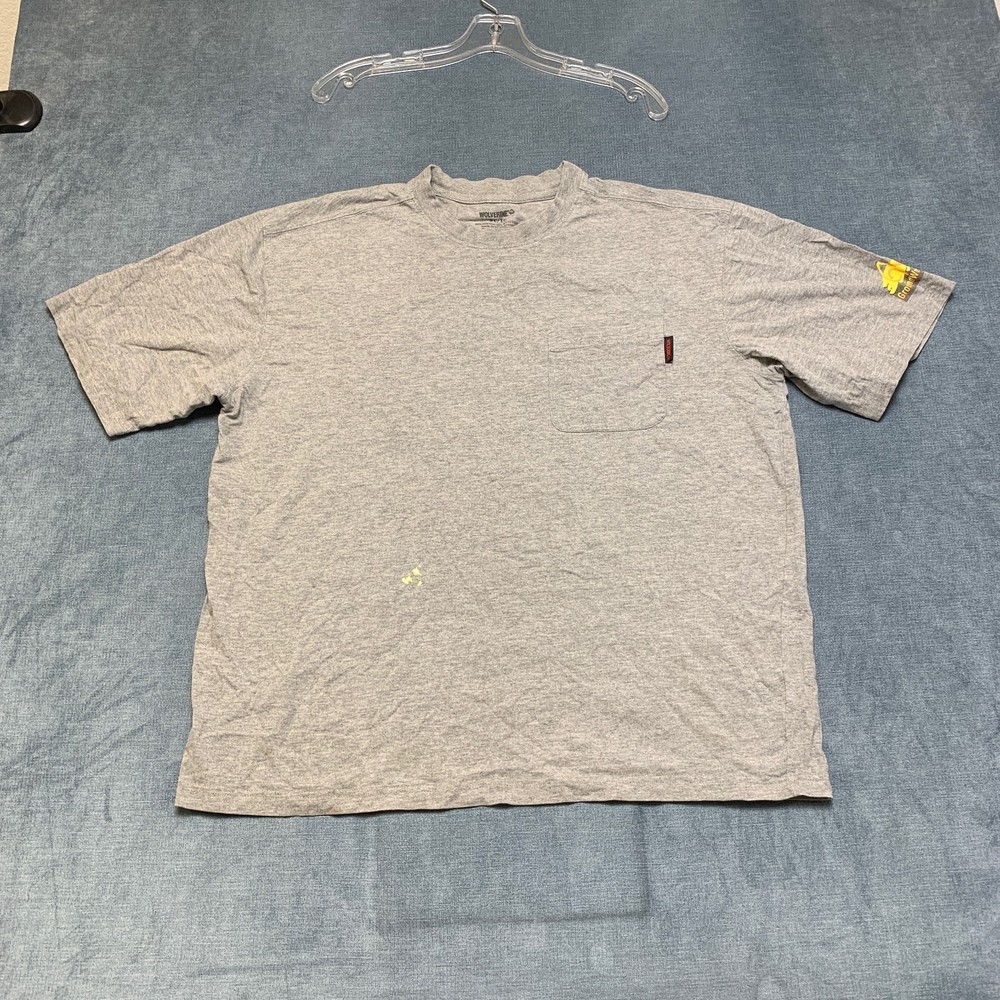 Wolverine T Shirt Mens XL Heather Gray Cotton Crew Neck Chest Pocket Summer