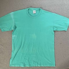 VINTAGE Cal Cru Mens Large Teal Short Sleeve Basic T-Shirt Single Stitch Blank