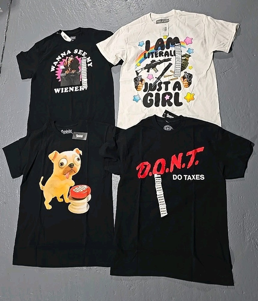 Taxes Goon Pug Weiner Dog Just A GIRL Novelty T-Shirt Lot 4pc Medium (V)