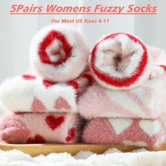 5 Pairs Women Fuzzy Socks Soft Cozy Valentines Day Stocking Stuffers Fluffy