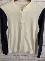 J.Crew Henley Shirt Mens Small Ivory Navy Raglan Long Sleeve Tee Colorblock