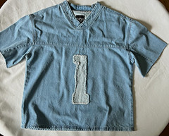 boohooMAN Blue Denim V-Neck Short Sleeve T-Shirt Regular Fit Size S Logo