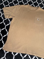Carhartt Mens Short Sleeve T-Shirt Size Large Tan Loose Fit Casual Work Wear