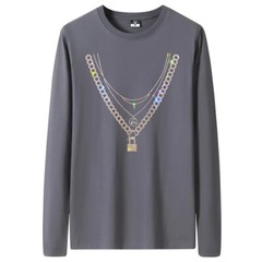 New Fashion Chain Rhinestone Diamond Long Sleeve Luxury Men Trend Cotton T-Shirt