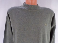 USA Vintage Gant T Shirt L/S Mens LG Gray Beige Tweed Cotton Side Vents Logo A26