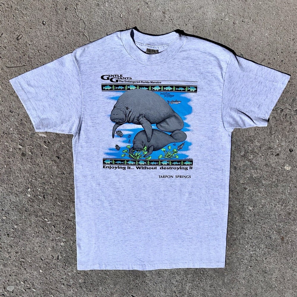 VTG 90s Endangered Florida Manatee Single Stitch Gentle Giant USA L Rare Ocean